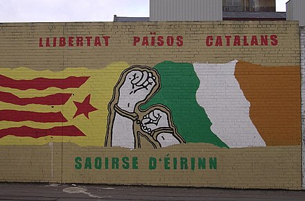 A mural on Belfast's Falls Road. It reads "Freedom for the Catalan Countries" (in Catalan) and "Freedom for Ireland" (in Irish)
