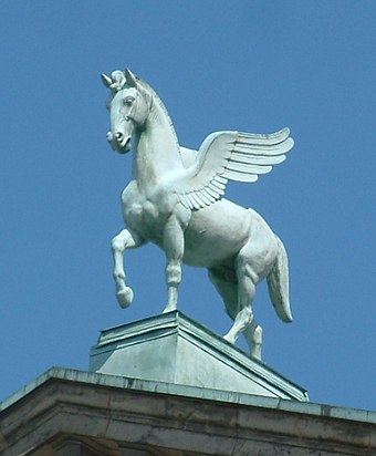 Pegasus, as the horse of Muses, on the roof of Poznań Opera House (Max Littmann, 1910)