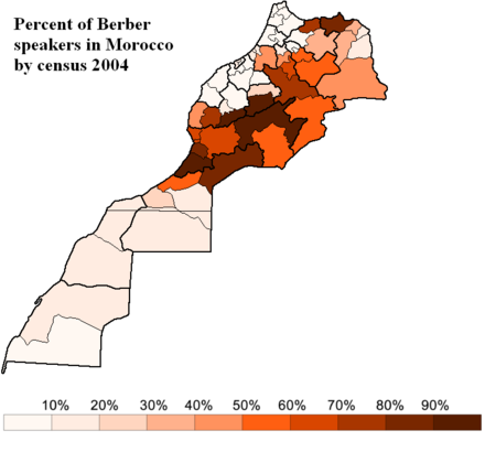 Percentage of Berber speakers in Morocco at the 2004 census[54]
