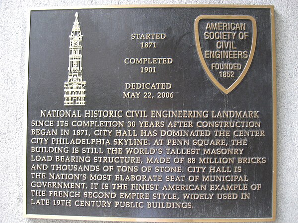 ASCE Historical Marker at Philadelphia City Hall.