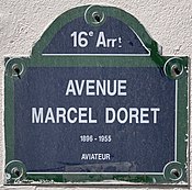 Plaque Avenue Marcel Doret - Paris XVI (FR75) - 2021-08-11 - 1.jpg
