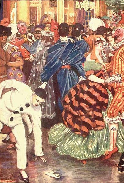 Wilson and his "double" at the carnival in an illustration by Byam Shaw for a London edition dated 1909