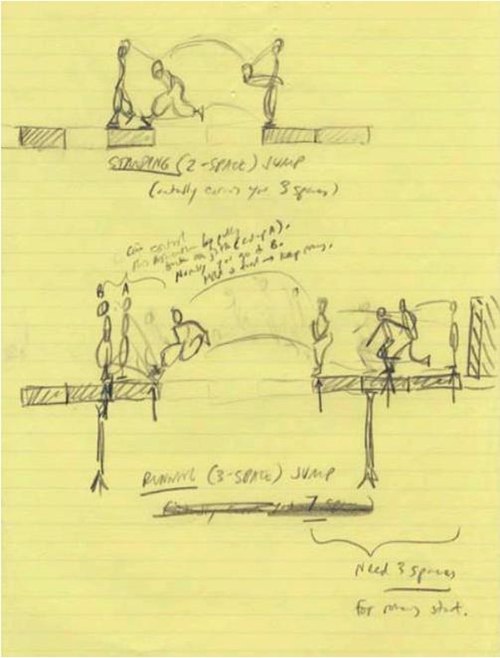 Mechner used hand-drawn storyboards such as this to lay out the game's level design and character movements.