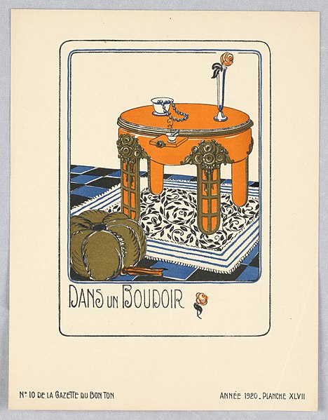File:Print, Gazette du Bon Ton (Journal of Good Taste), Vol. 2, No. 10, Dans un Boudoir (In a Boudoir), Plate 47, 1920 (CH 18509413).jpg
