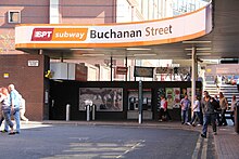 The Dundas Street connection to Buchanan Street subway station, seen here with the former SPT Subway livery in 2011. 
This canopy has since been demolished as part of the station redevelopment