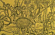 Woodcut for Raphael Regius's edition of Metamorphoses, Venice, c. 1518 Regius - Calydonian Boar.jpg