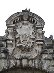 Decorations on Porte Marie de Bourgogne, formerly Maison Calvet, Beaune, France, renamed in 2001 in homage to the role played by the City of Beaune in the defense of the rights of Duchess Mary. Remparts de Beaune 020.jpg