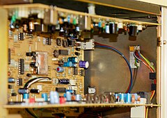 Audio path takes up three PCBs, each spanning the whole depth of the enclosure. Top to bottom: recording board, playback and control motherboard, Dolby board Revox B215 audio PCBs.jpg