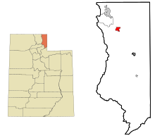 Utah gazdag megye beépített és be nem épített területei Laketown highlighted.svg