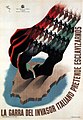 «L'artiglio dell'invasore italiano pretende di schiavizzarci.» Un manifesto comunista raffigurante l'intervento italiano nella guerra come un'invasione straniera.