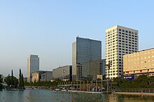 Eix Macia area and skyscrapers from the left: Torre Millenium, Paddock Bulevard and Les Orenetes de l'Eix. Sabadell - Eix Macia.jpg