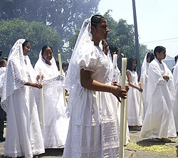 It is said that there were 365 churches at one point in Cholula. One for every day of the year. Many still exists are some of them are the most spectacular in all of Mexico. Saint Prosession.jpg