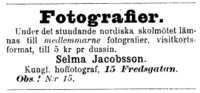 Оголошення Сельми Якобссон у Шведських вчительських новинах, 1895