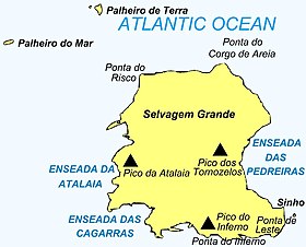 Mapa de Selvagem Grande y rocas circundantes.