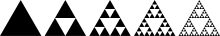 Each iteration of the Sierpinski triangle contains triangles related to the next iteration by a scale factor of 1/2 Sierpinski triangle evolution.svg