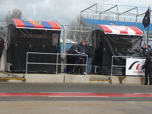 The pit wall of the GU-Racing team at Silverstone Circuit during its 2010 round