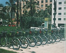 A DecoBike BikeShare rack in South Beach South Beach DecoBike BikeShare rack.jpg
