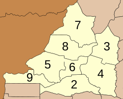 Map of province with the districts numbered