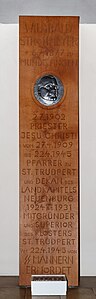 Memorial plaque for Willibald Strohmeyer St. Trudpert's Abbey Germany.