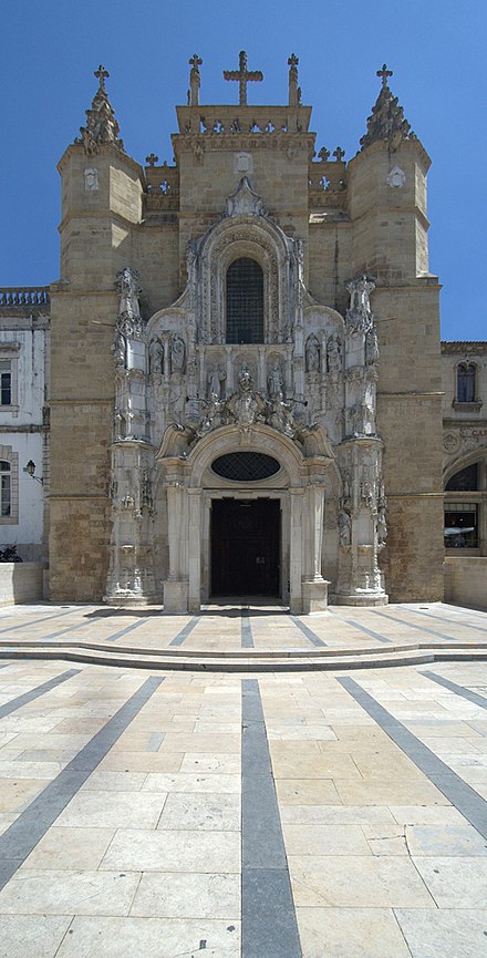 The Manueline façade of the Monastery of Santa Cruz, final resting place of the first Portuguese monarch (Afonso Henriques).