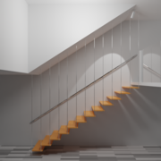 Deckennahe Lichtquelle, beim oberen Treppen­absatz installiert