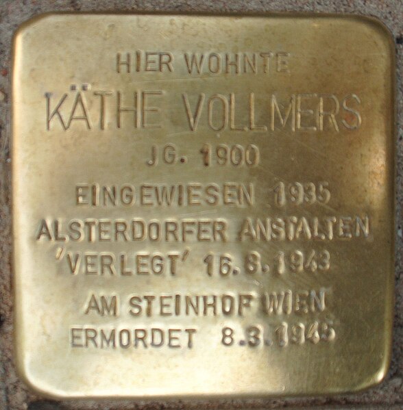 File:Stolperstein Schanzenstraße 28 (Käthe Vollmers) in Hamburg-Sternschanze.JPG
