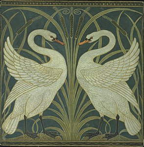 Swan, rush and iris wallpaper design by Walter Crane (1883)