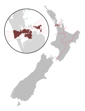 Map of New Zealand with detail showing the Tāmaki Makaurau electorate.