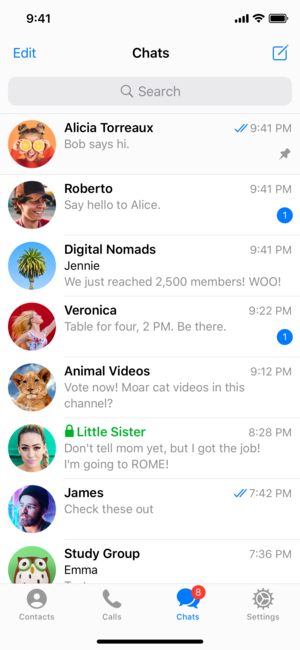 Telegram sa iOS, screenshot na kinuha noong 2019