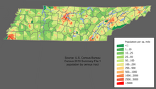 Population density as of 2010 Tennessee population map.png