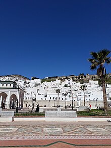 Moroccan city, with white buildings in Islamic style, photographed on 2017