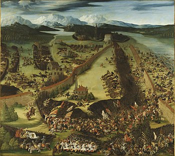 The 1525 Battle of Pavia in Northern Italy. The Battle of Pavia, 1525 (by Rupert Heller) - Nationalmuseum, Stockholm.jpg