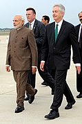 The Deputy Secretary of State Bill Burns receives the Prime Minister, Shri Narendra Modi, at Andrews Air Force Base, in Washington on September 30, 2014 (2).jpg