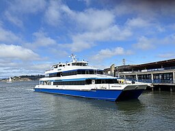 The Larkspur Ferry “Mendocino” at the San Francisco Ferry Terminal in June of 2023.