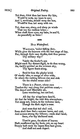 <span class="mw-page-title-main">To a Waterfowl</span> Poem by William Cullen Bryant