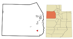 Location of Vernon within Tooele County and Utah