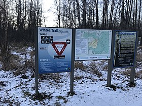 Infographics line Anchorage trails all over the city to inform its users of traffic flow, safety information, and often fun facts about the area and its history. Trail Signs on at Campbell Trailhead .jpg