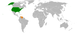 Mapa označující umístění USA a Venezuely