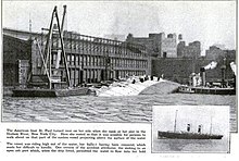 Saint Paul capsized at the pier in New York. Caption from Popular Science Magazine July 1918 edition USS St Paul Capsized 1917.JPG