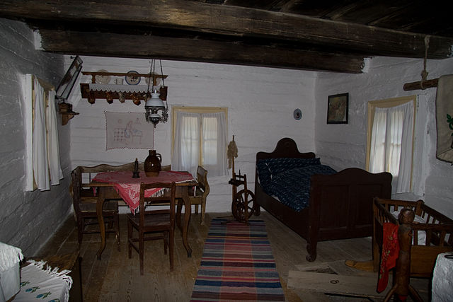 Typical interior of one of the houses in the Folk Architecture Reservation in Vlkolínec (Slovakia)