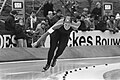 Nederlands: WK Sprint schaatsen in Alkmaar 1982. Thea Limbach in aktie.