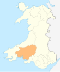 Location of Carmarthenshire in Wales. Wales Carmarthenshire locator map.svg