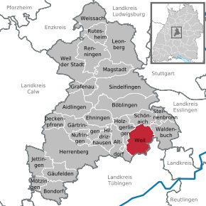 Poziția Weil im Schönbuch pe harta districtului Böblingen