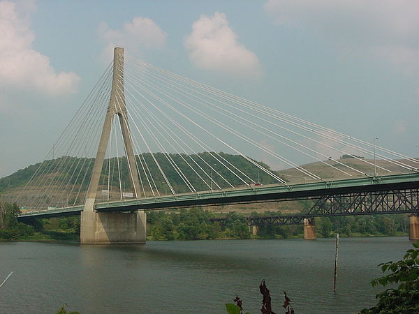 The Veterans Memorial Bridge connects Weirton to Steubenville, Ohio across the Ohio River and is the border crossing between the states of West Virgin