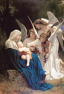 نقاشی از ویلیام-آدولف بوگرو که مریم، عیسای نوزاد و فرشتگان را نشان می‌دهد