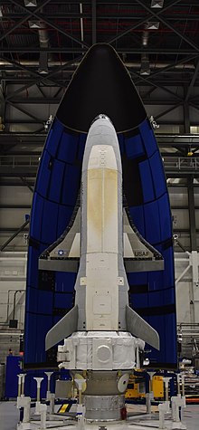The sixth X-37B mission with a Service module placed inside its payload fairing X-37B concludes mission (221111-F-XX000-0004).jpg