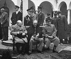 The Big Three: Churchill, Roosevelt, and Stalin at the Yalta conference. Yalta Conference (Churchill, Roosevelt, Stalin) (B&W).jpg