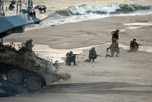 Assault landing training of a Russian mechanized marine infantry unit, 2013 Zapad-2013 strategic military exercises (2101-27).jpg
