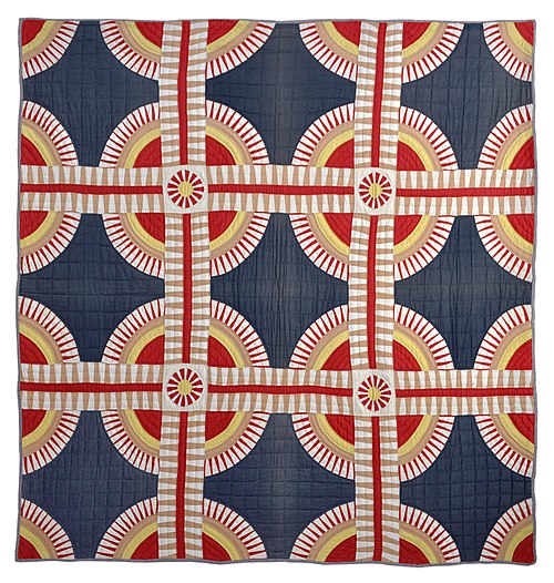 Pieced quilt, cottons, c. 1865, unknown maker, Kentucky, dimensions: 80×85 inches. The design had numerous names such as Rocky Road and Crown of Thorn