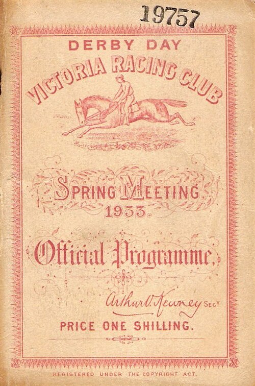 Front cover of the 1933 VRC Derby racebook